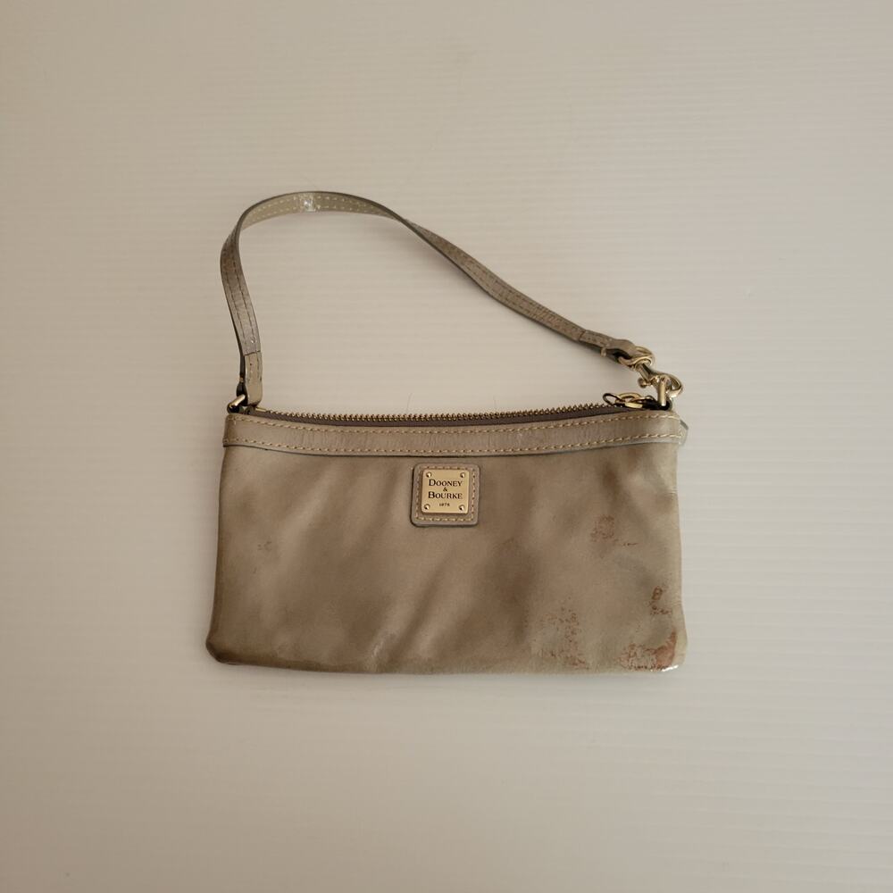 Dooney & Bourke Slim Patent Leather Wristlet gray silver tone logo